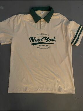New York Brooklyn Polo Shirt - Cream with Green Trim